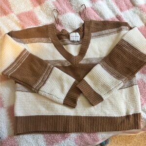 Pink Rose V-Neck Sweater in Brown and Cream